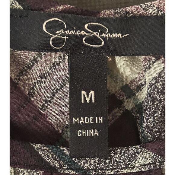 Jessica Simpson Cold Shoulder Dolman Sleeve Sheer Plaid Top Medium - Picture 5 of 6